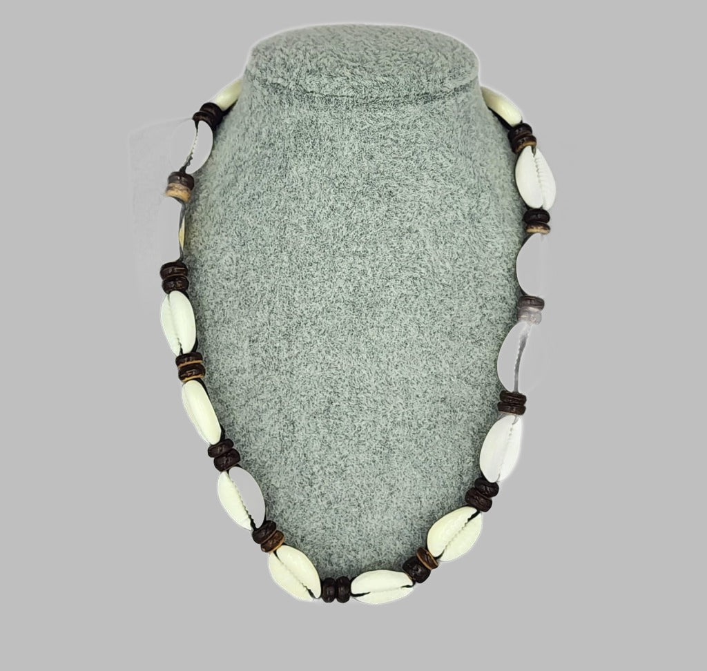 Black Cord Full Cowrie Necklace With Brown Coco.