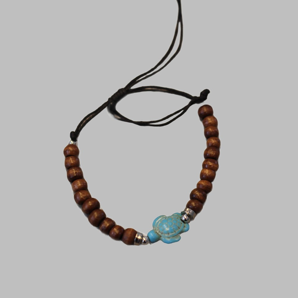 Bracelet Blue Turtle With Brown Beads