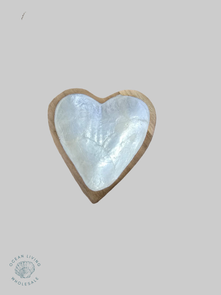Capiz Shell Heart Shape Capiz heart shape dish wood inlay mini 10x11cm – Ocean Living Wholesale ...