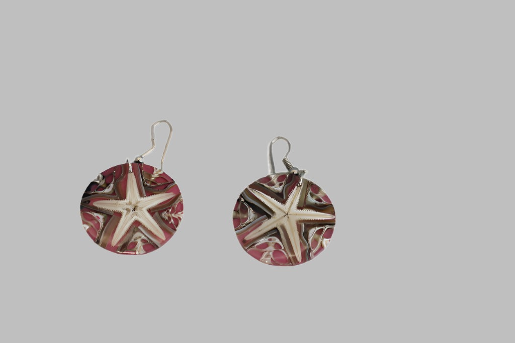 Earring Resin Inlay With Starfish Design Pink