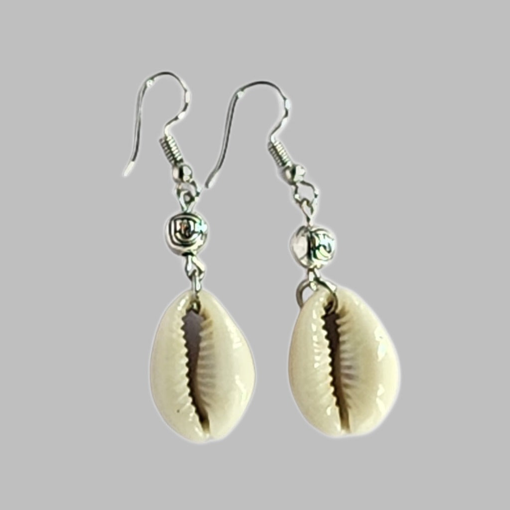Earring With Sliced Cowrie Steel Bead