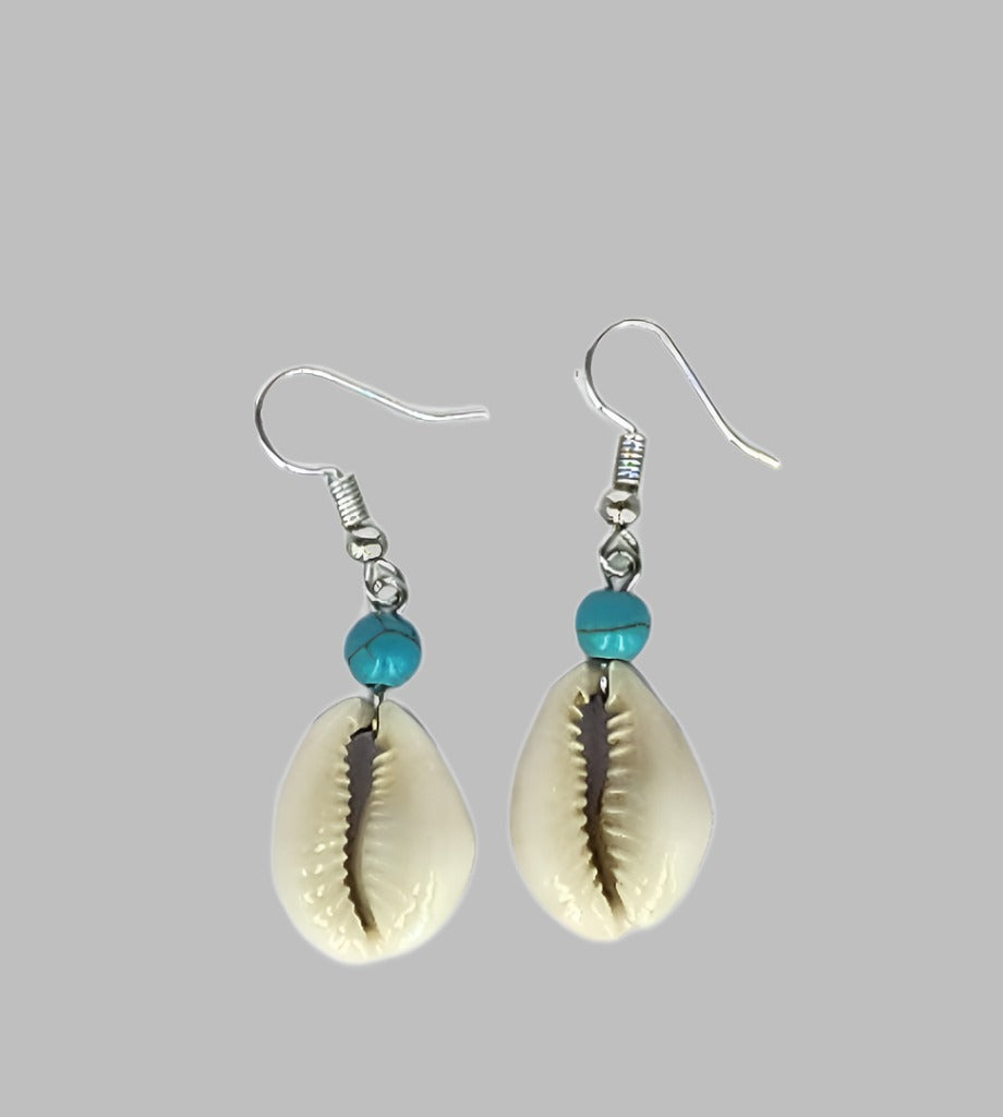Earring With Sliced Cowrie Turquoise Bead