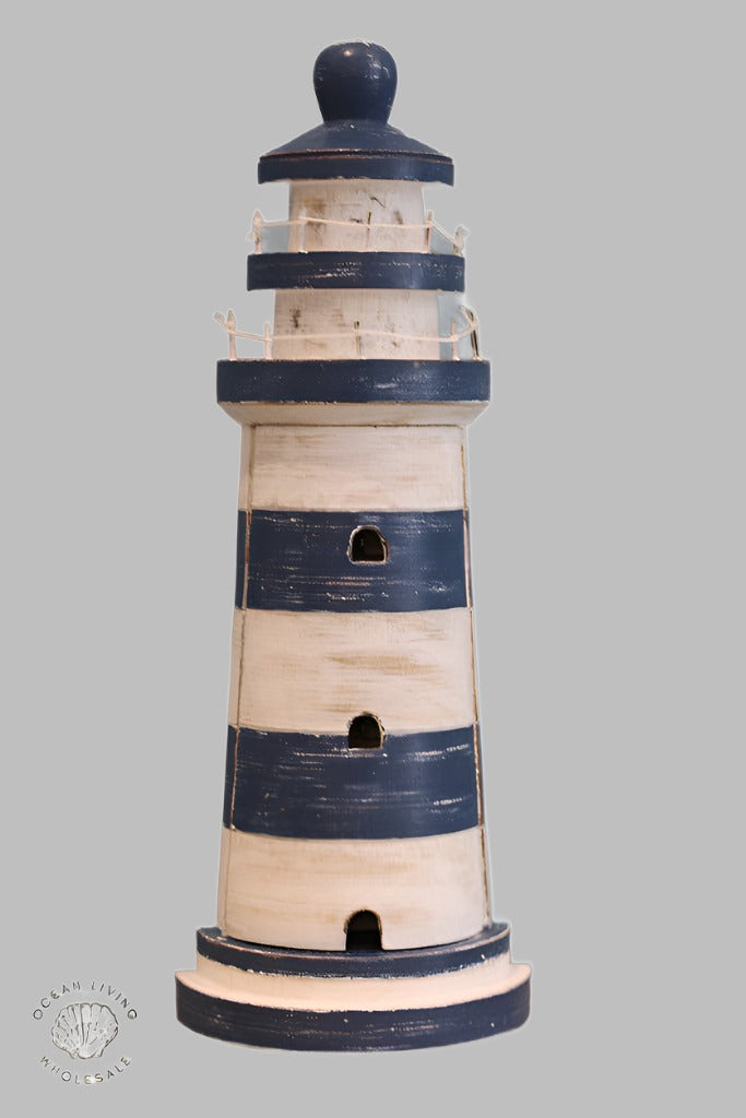 Half Lighthouse Key Holder Blue And White 50Cm Nautical Decor