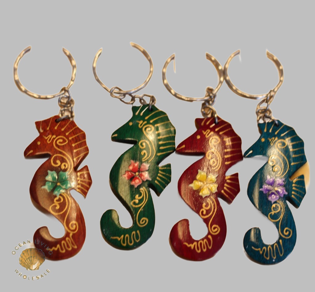 Hand Painted Keyring Seahorse Design. Set Of 4 Key Ring