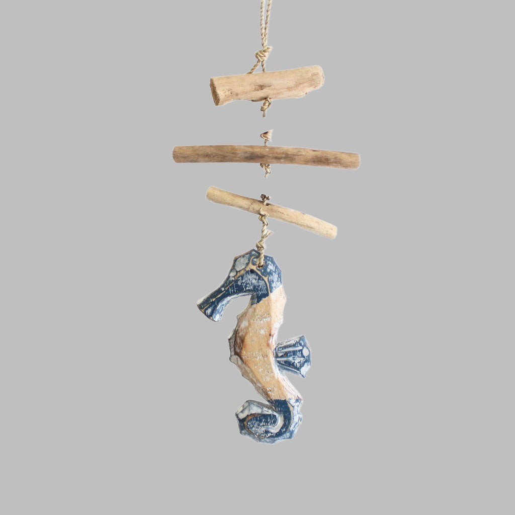 Hanging Single Driftwood Hanger Blue And White Seahorse Sea Horse Hangers & Chandeliers