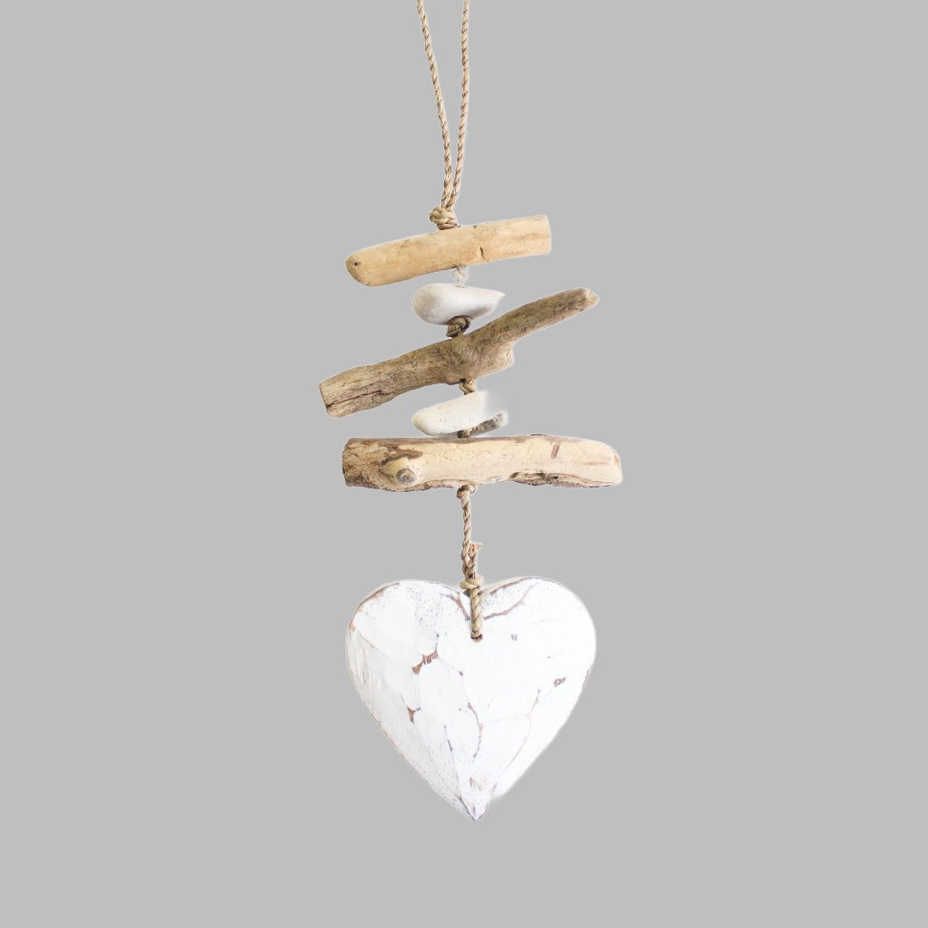 Hanging Single Driftwood Hanger White Heart Hangers & Chandeliers