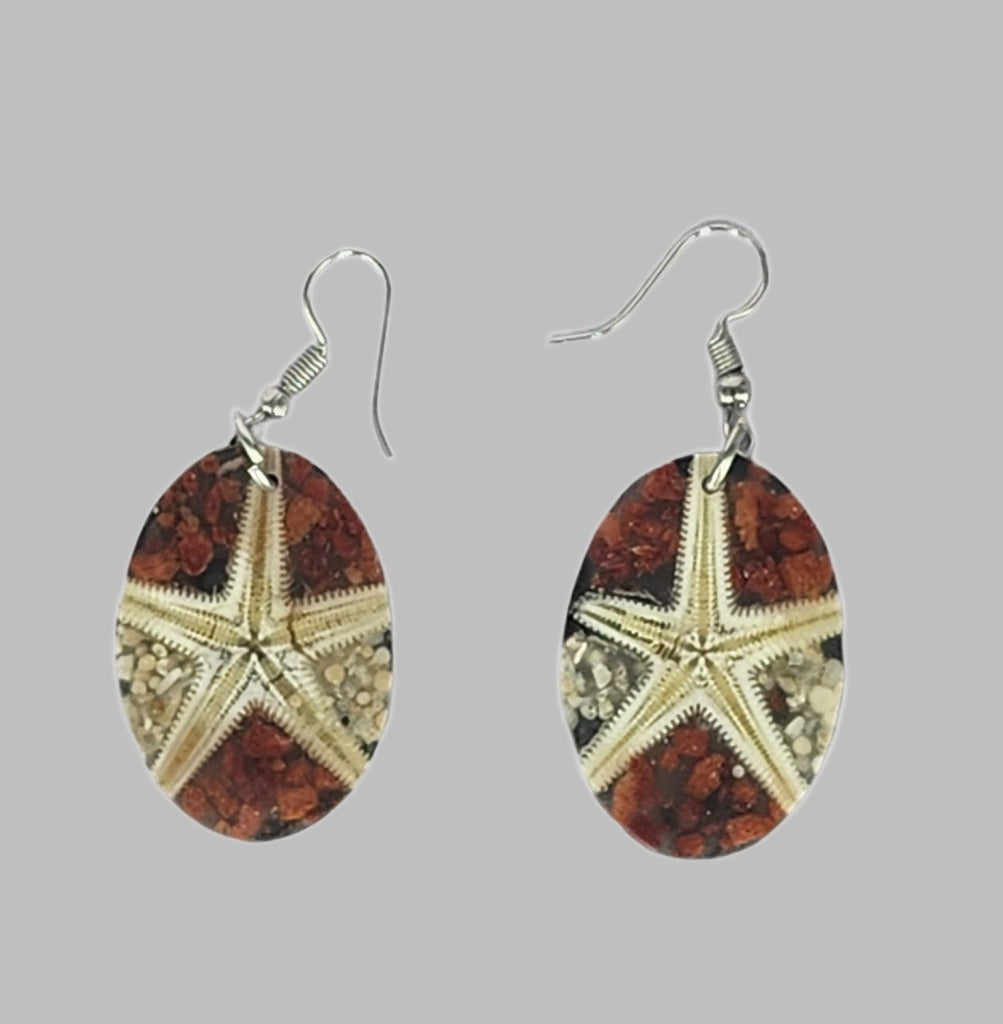 Inlaid Shell Oval Starfish With Red Earring. Earring