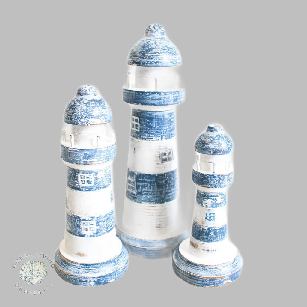 Lighthouse Set Of 3 Blue And White Nautical Decor