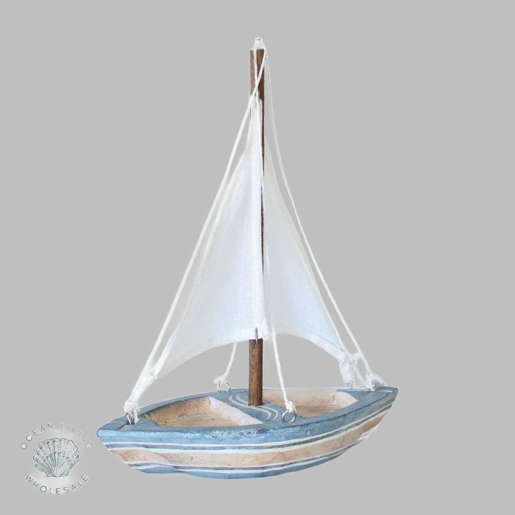 Mini Carved Boat Blue And White