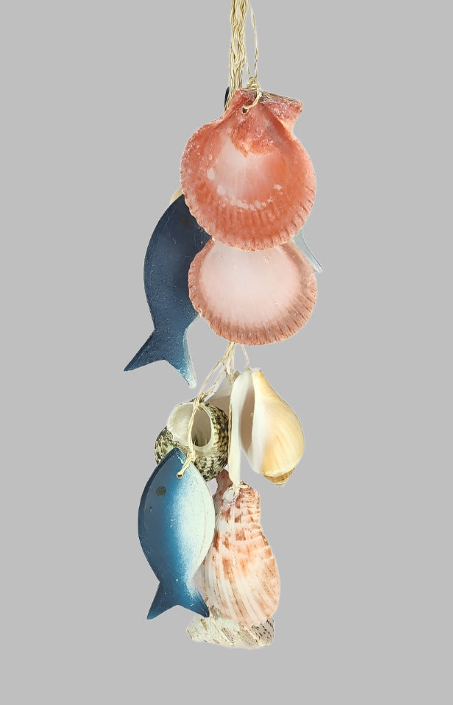 Mobile With Natural Nobilis And Three Blue White Fish 20Cm Hangers & Chandeliers