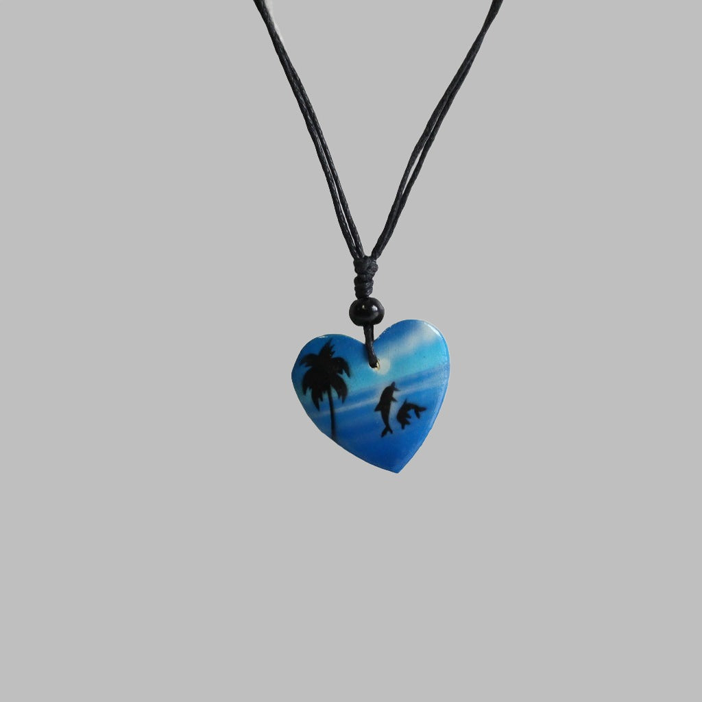 Necklace Black Cord Airbrush Heart
