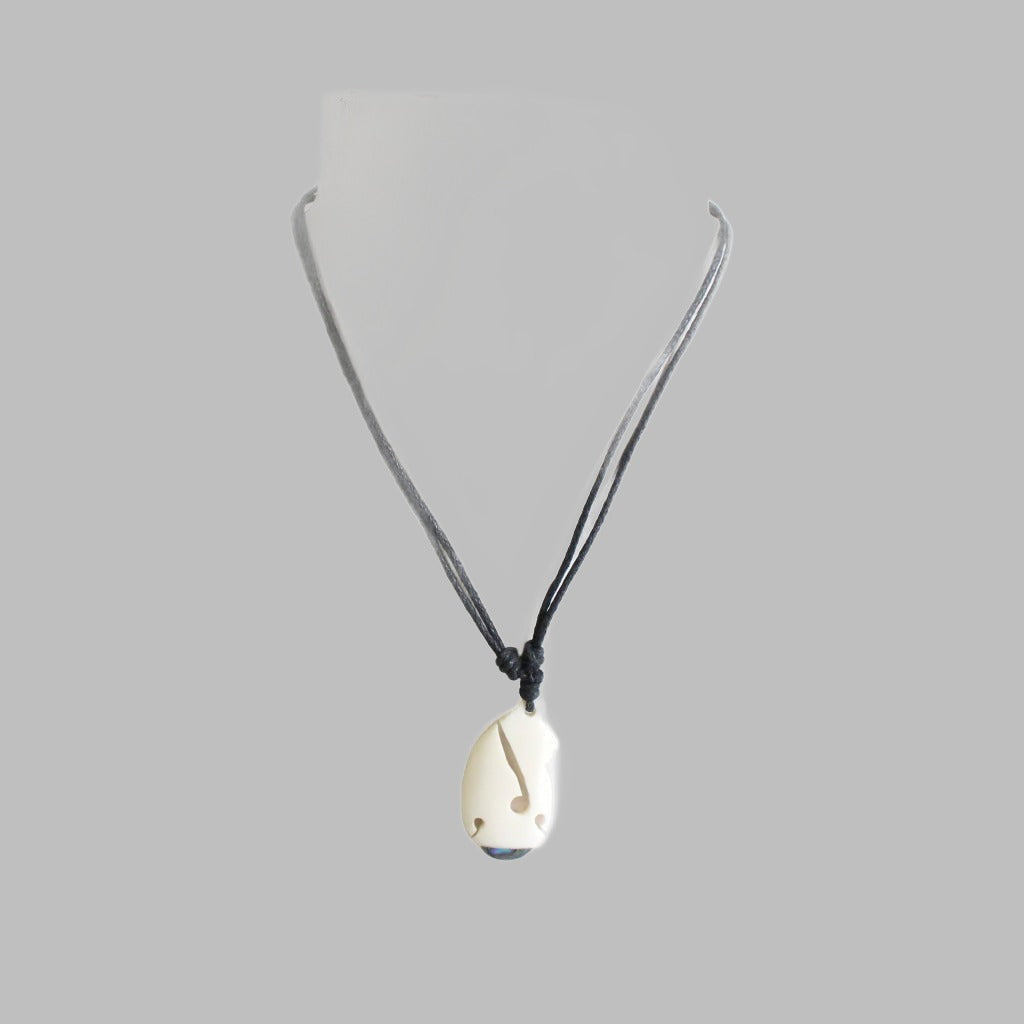 Necklace Black Cord Bone With Paua