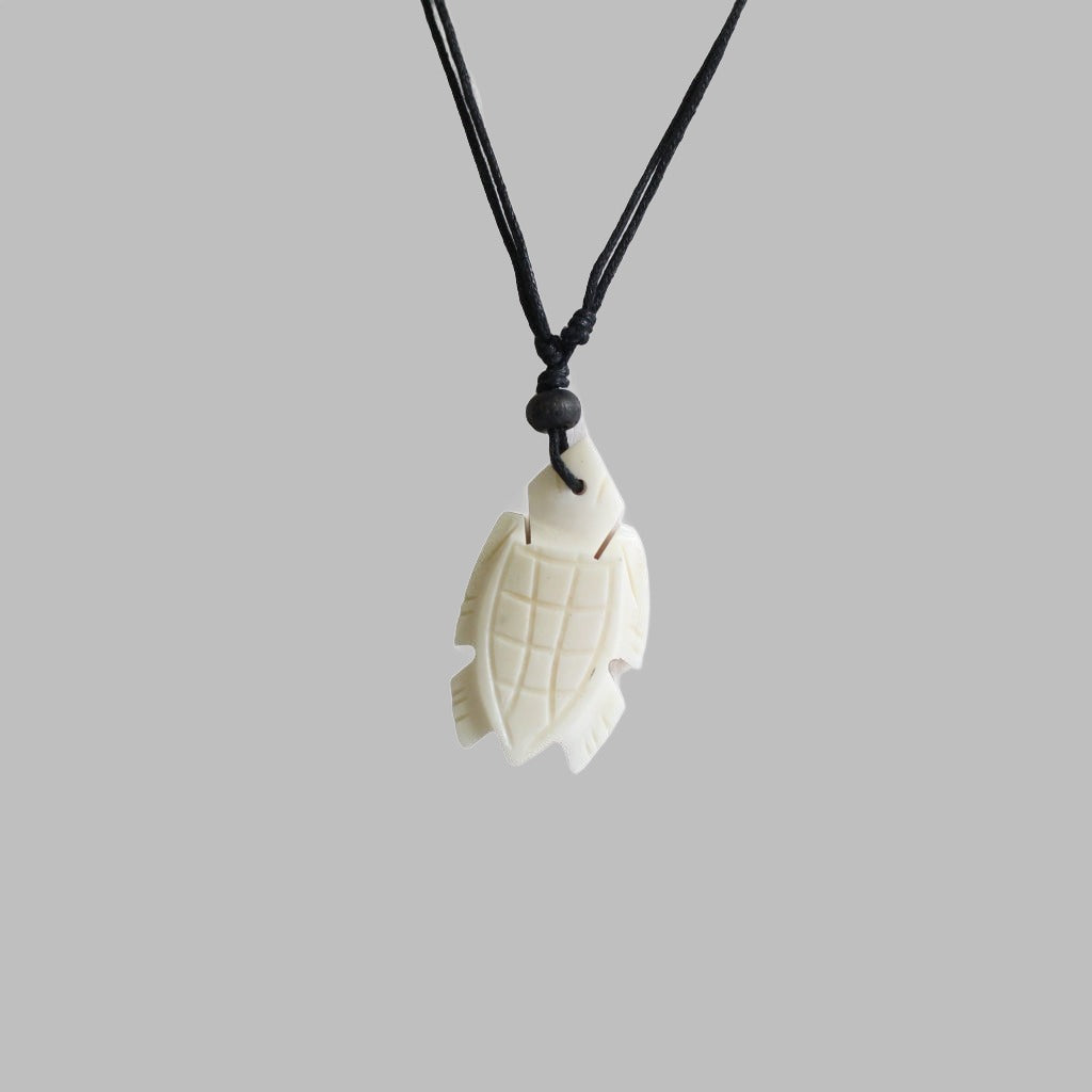 Necklace Black Cord Carved Turtle