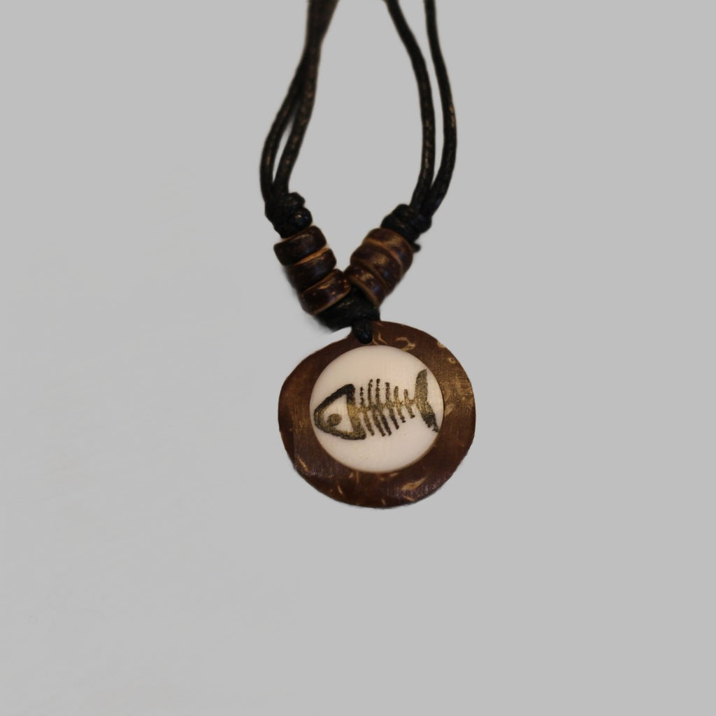 Necklace Black Cord Coco Inlay Fishbone