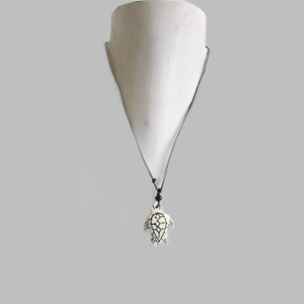 Necklace Black Cord White Turtle With