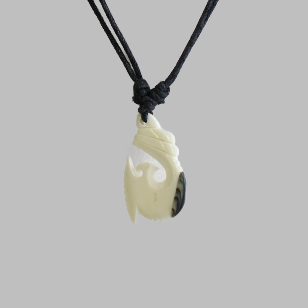 Necklace Black Cord With Bone And Paua