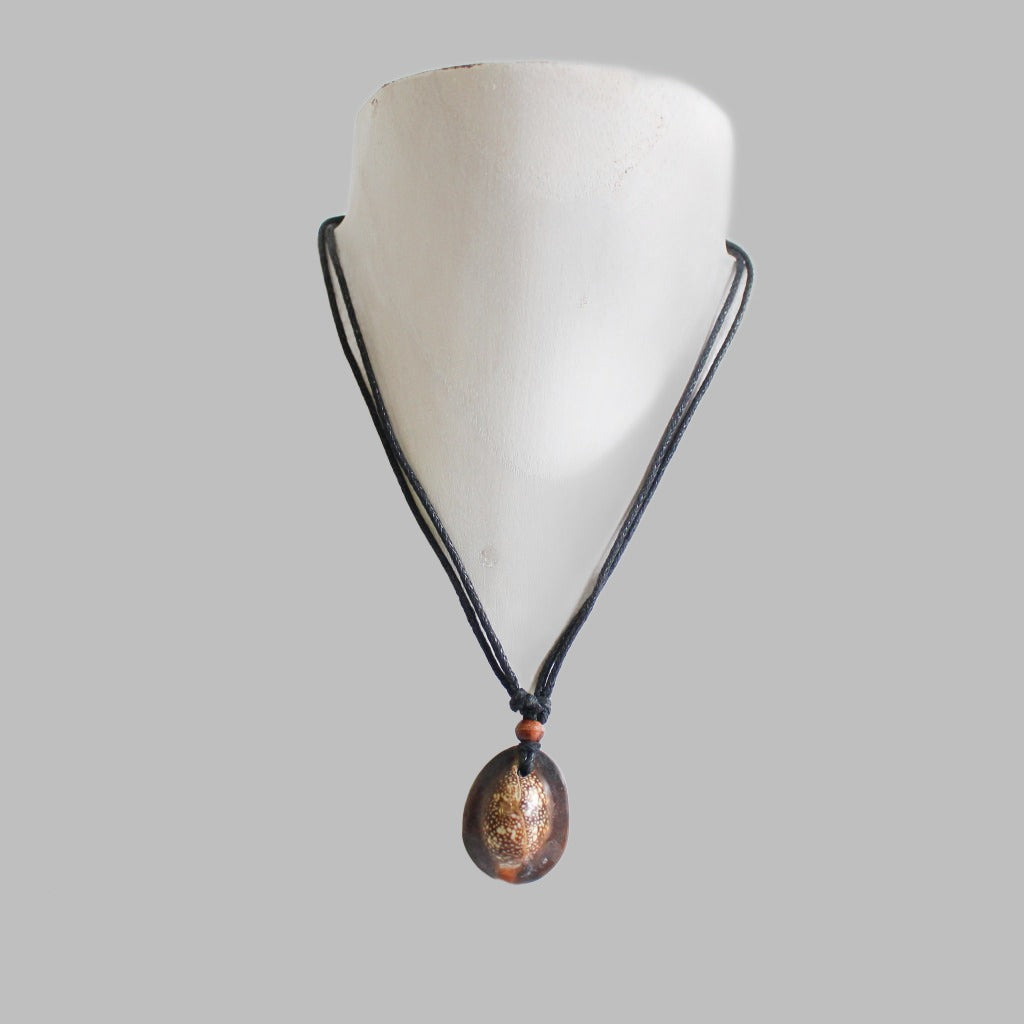 Necklace Black Cord With Brown Cowrie