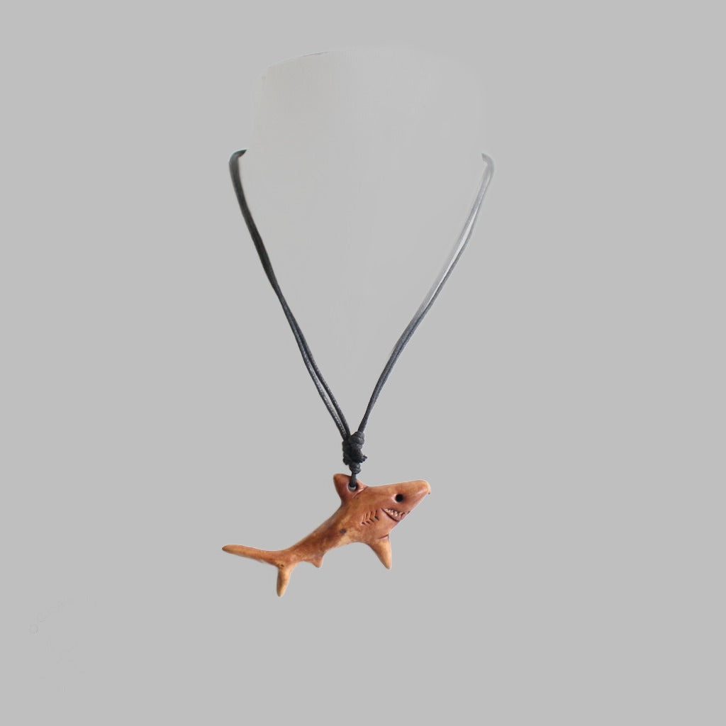 Necklace Black Cord With Clay Shark Pendant