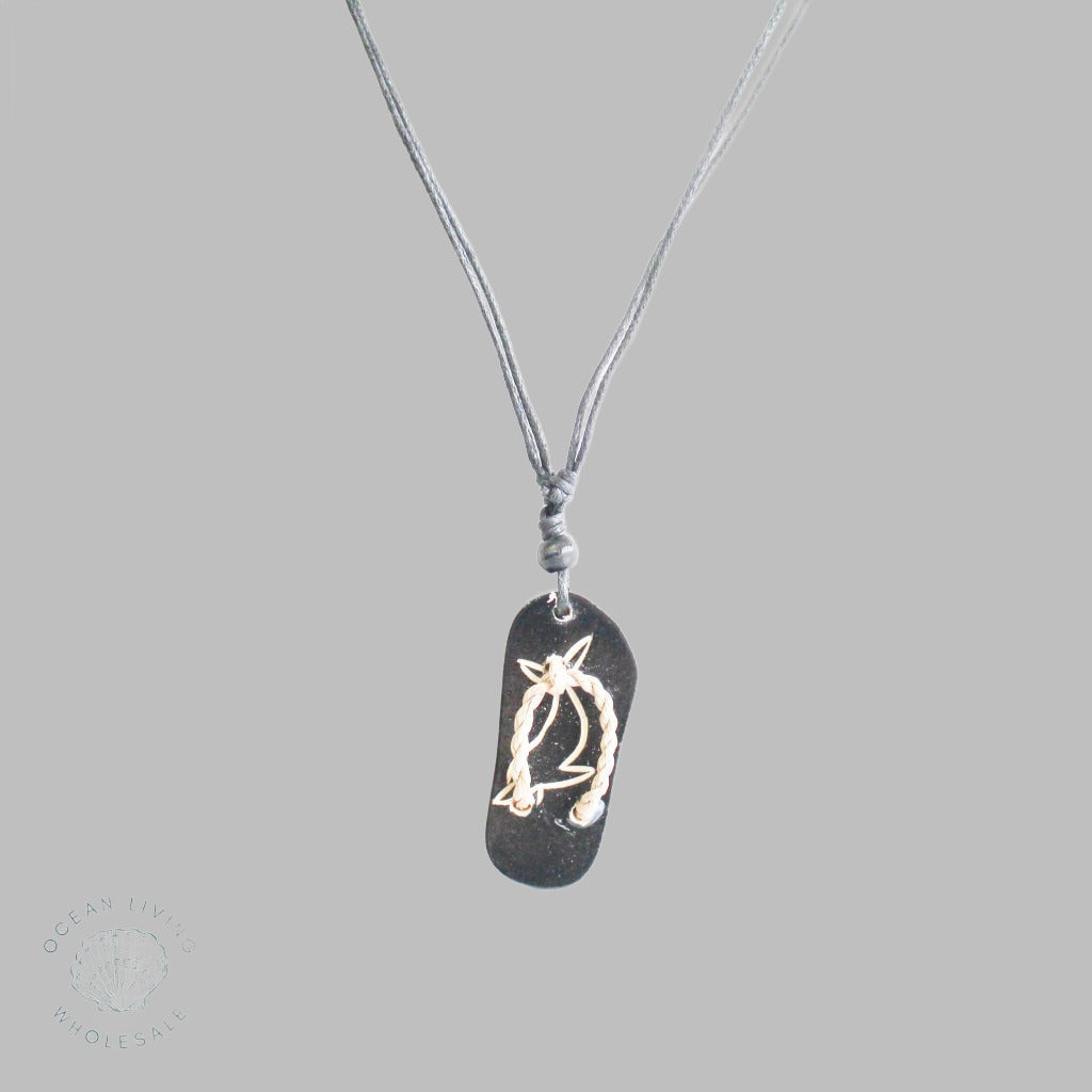 Necklace Black Cord With Sandle Carved Dolphin