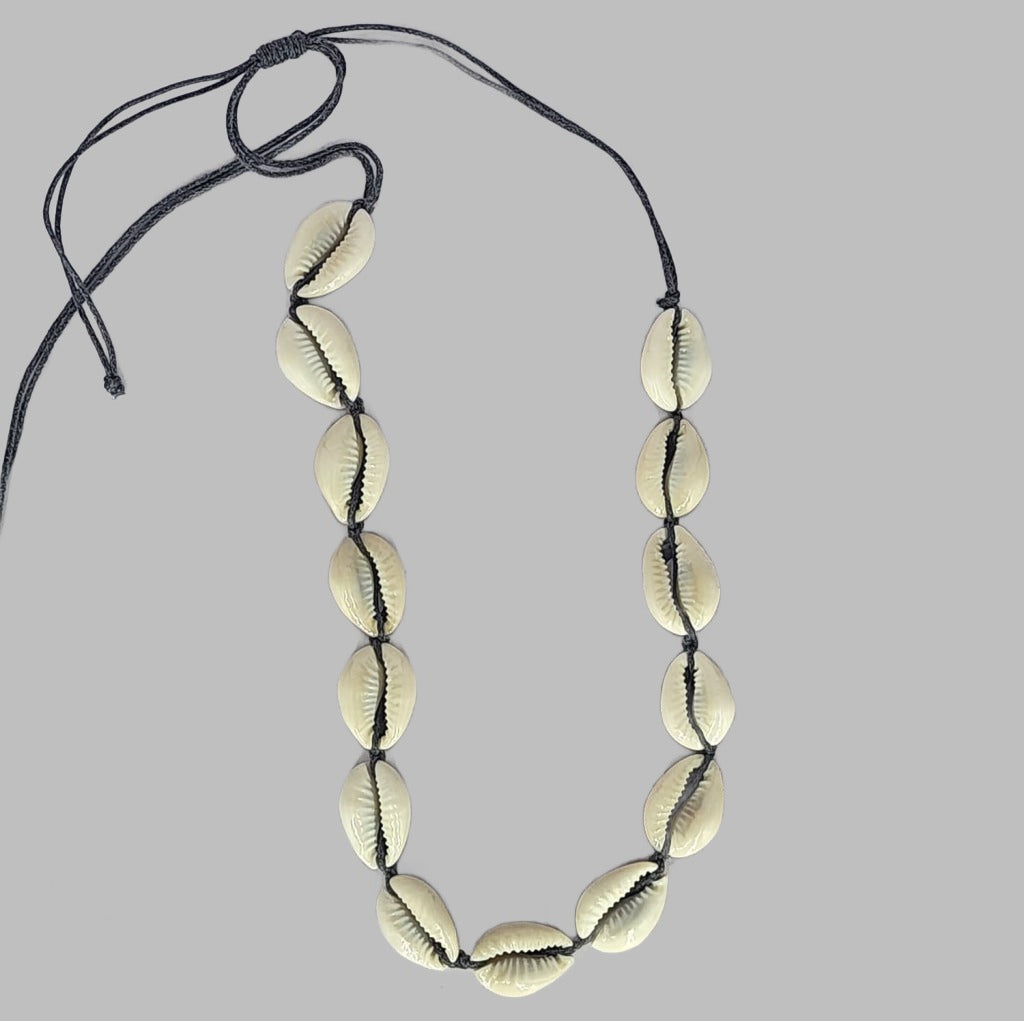 Necklace Full Cowrie Grey Cord