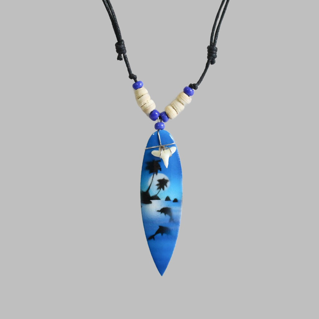 Necklace With Shark Tooth And Airbrush Surfboard Assorted Colours