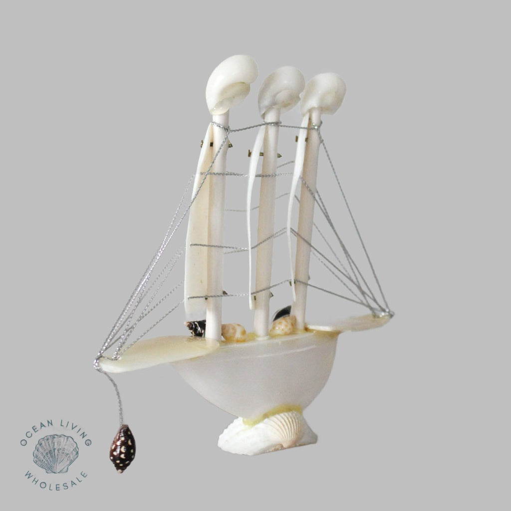 Shell Boats With 3 Sails Mini Pearlized