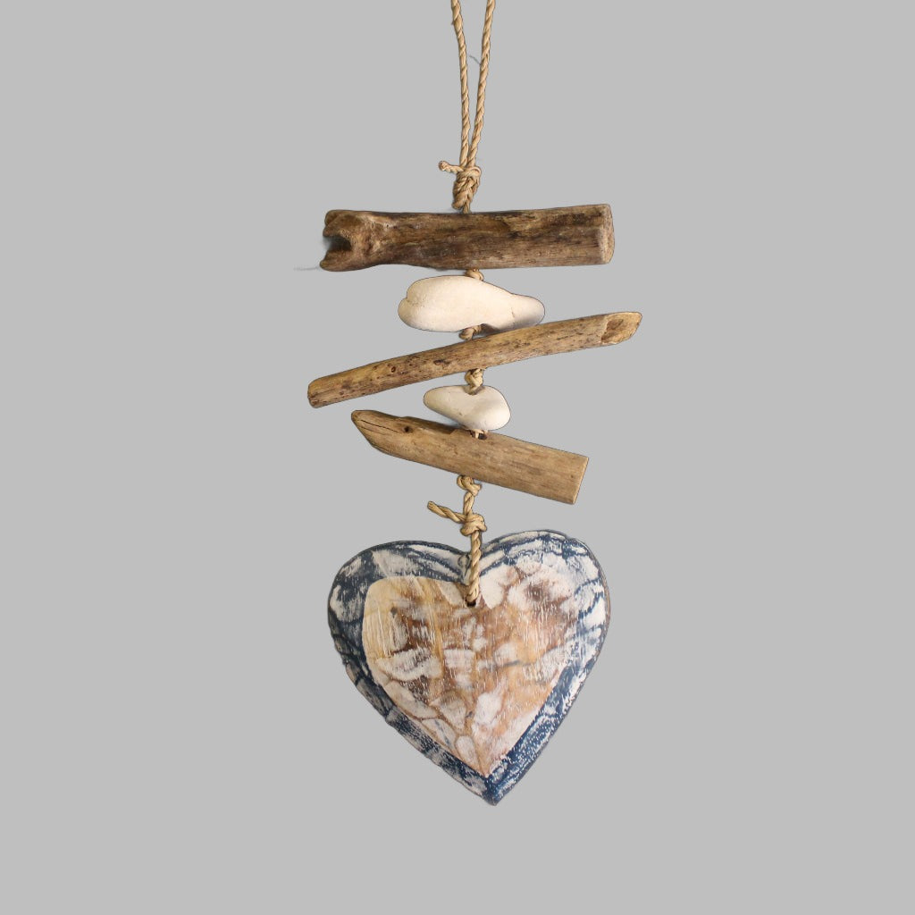 Single Hanger With Driftwood. Blue Heart