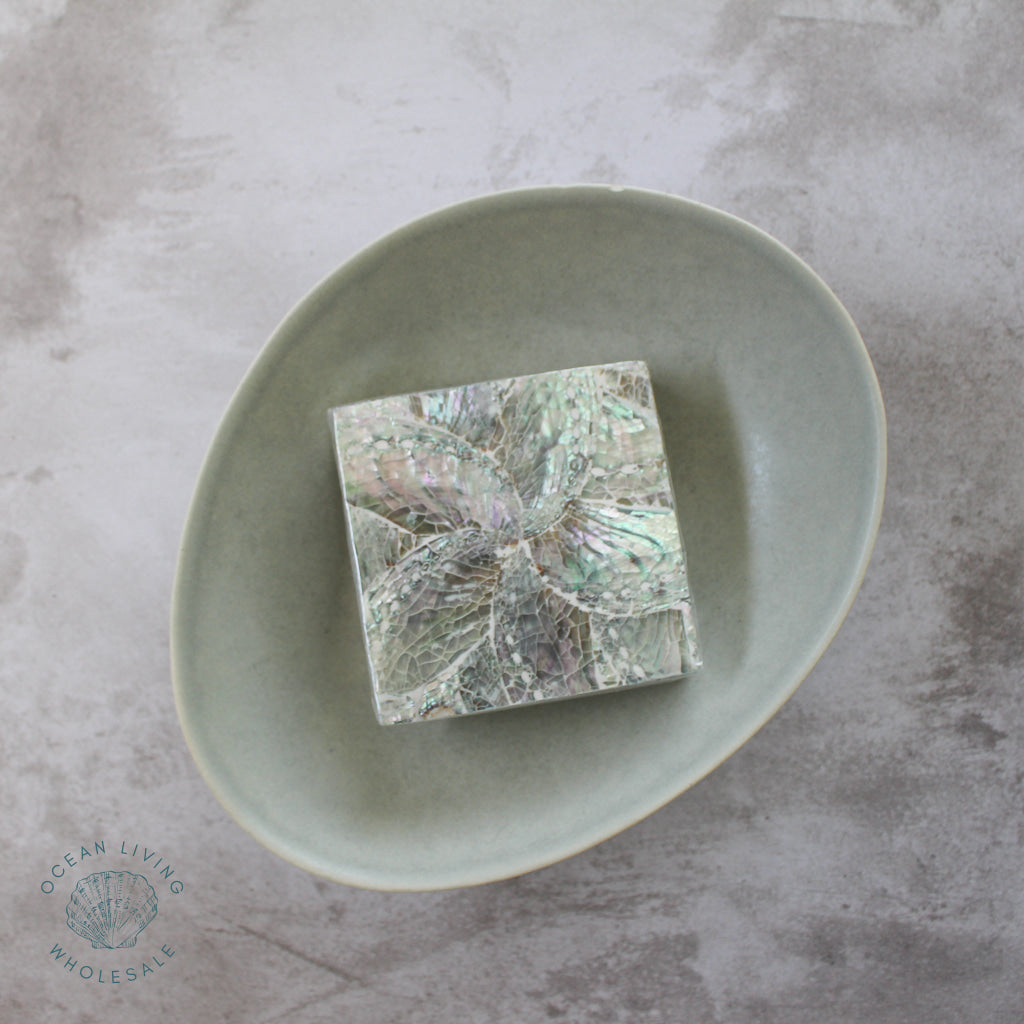 Square Coaster Inlayed With Shell Light Paua