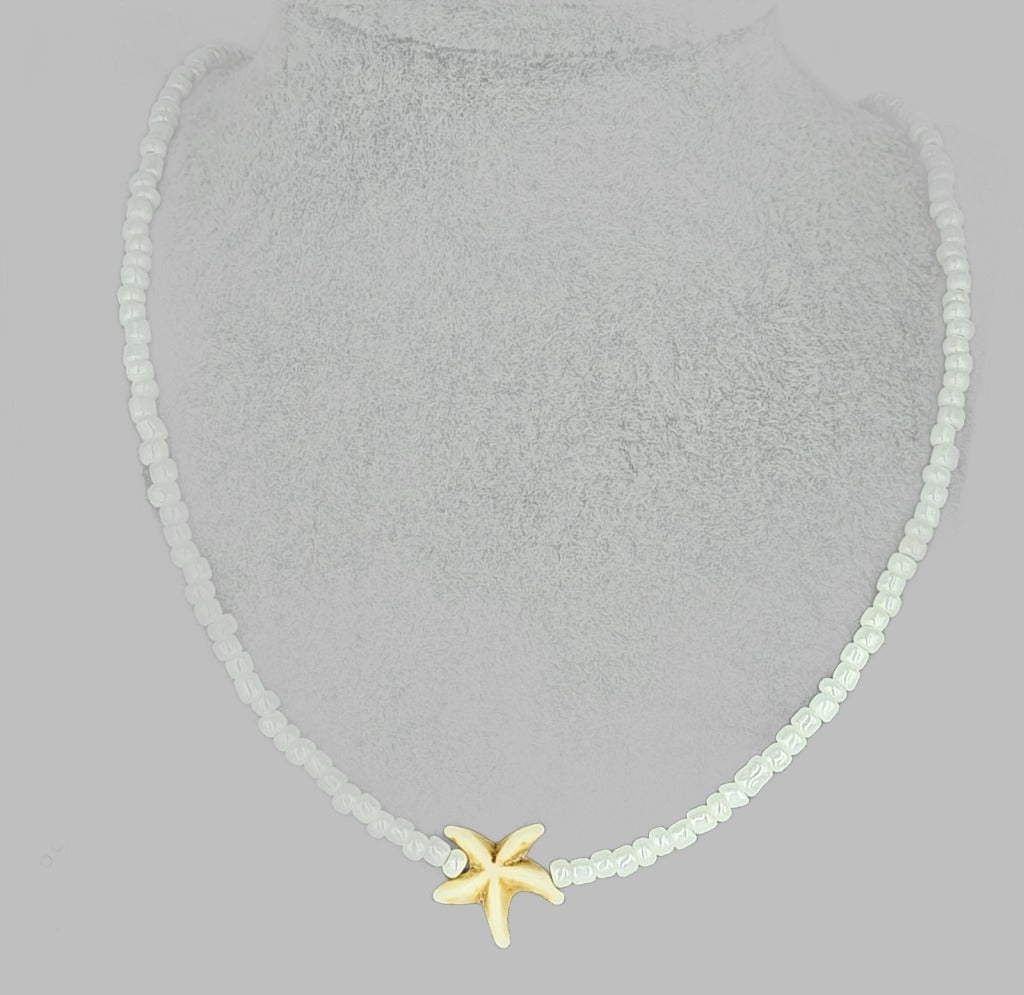 White Bead With White Star 18’ Necklace