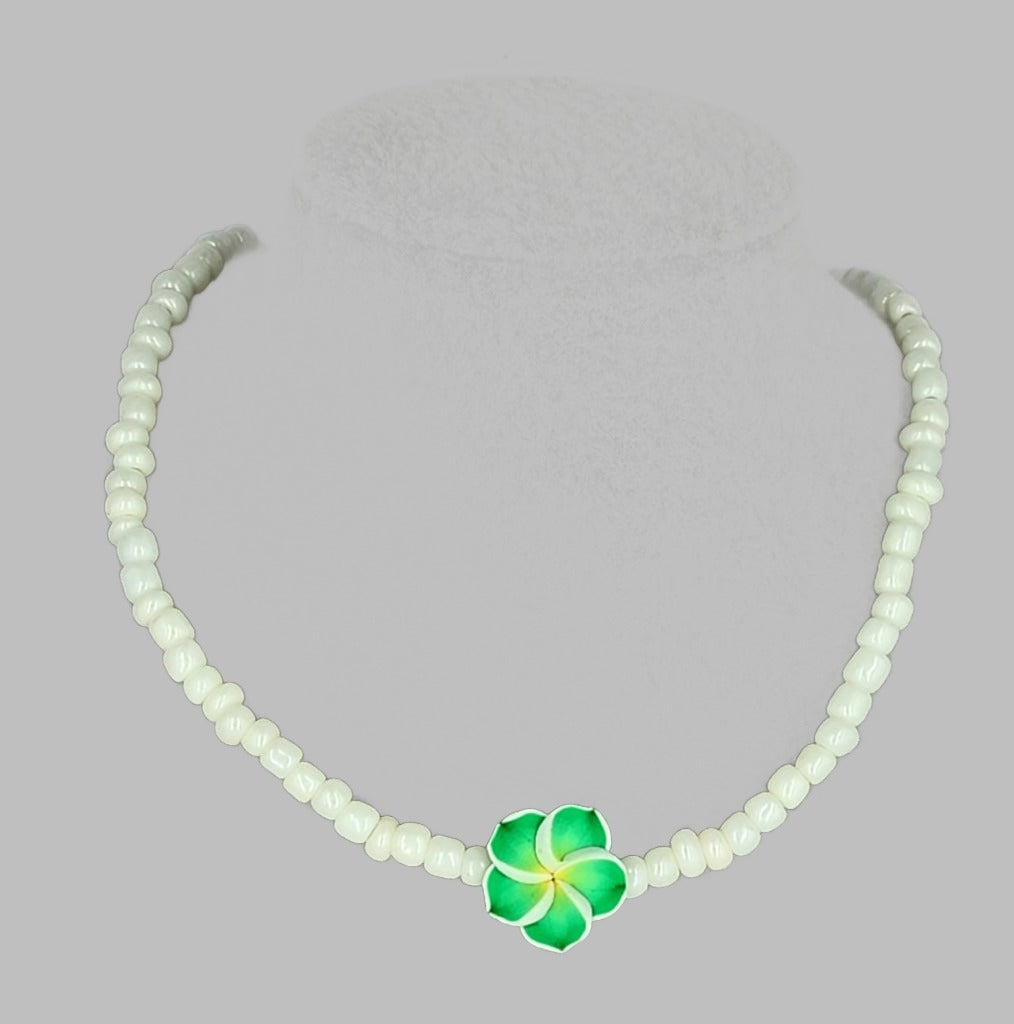 White Beads With Flower 18’ Assorted Colors Necklace