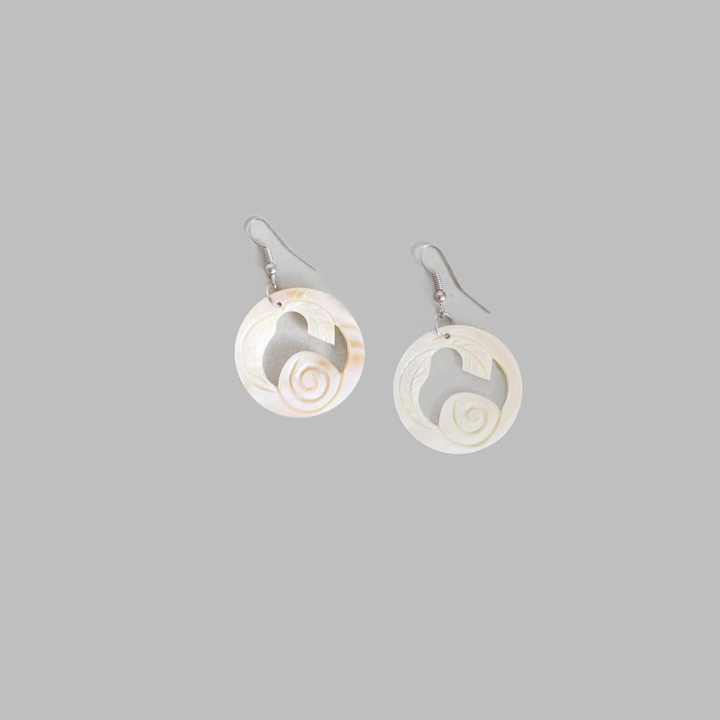 White Mother Of Pearl Earring With Carved Design