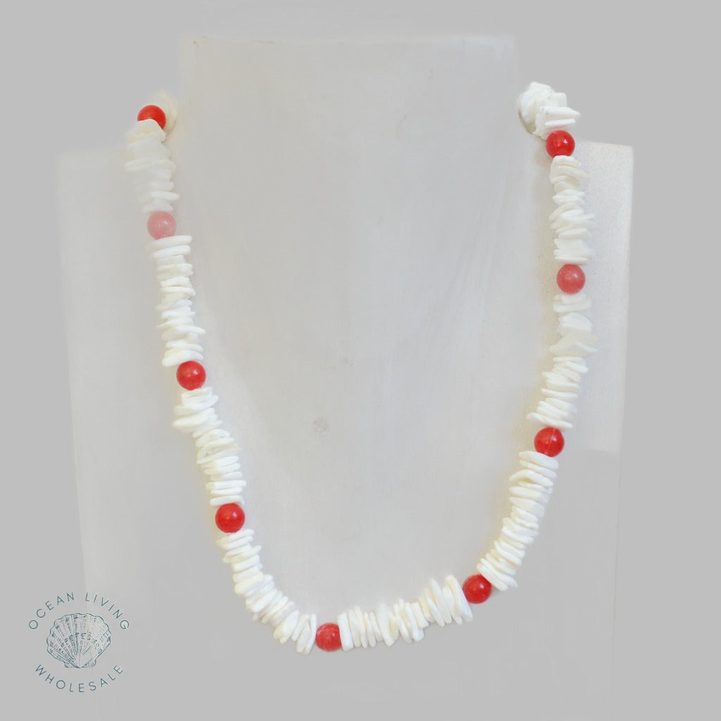 White Rose With Red Beads Necklace 18