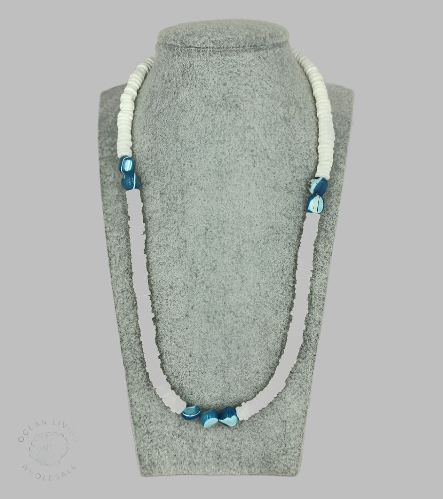 White Shell With Blue 4-5Mm 18 Necklace
