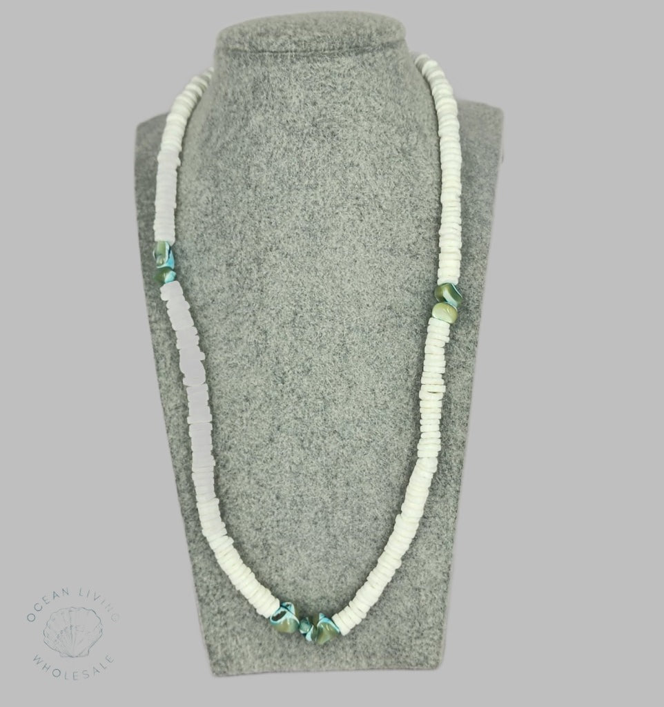 White Shell With Turquoise 4-5Mm 18 Necklace