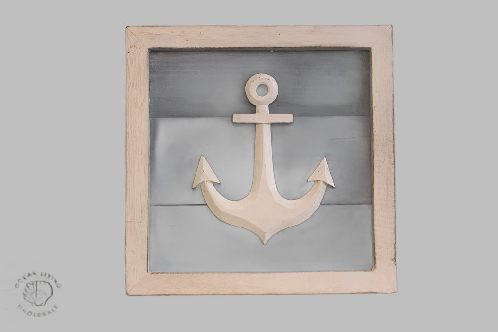 Wooden Board ( 30X30Cm) With Beach Ornament Anchor