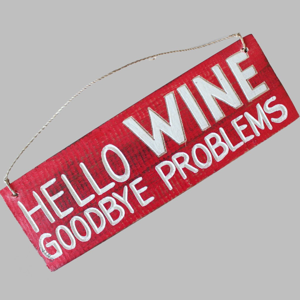 Wooden Sign (10X30Cm) Hello Wine