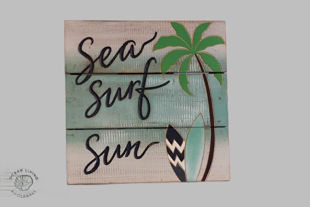 Wooden Sign: (30X30Cm) New Sun Sea Surf