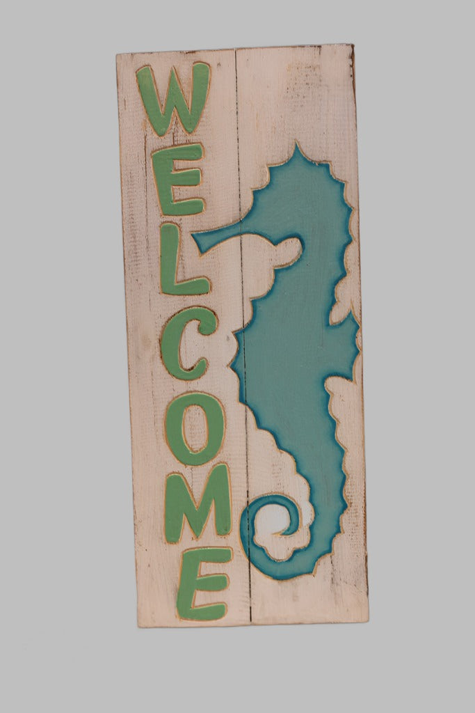 Wooden Sign: (50X20Cm) New Seahorse