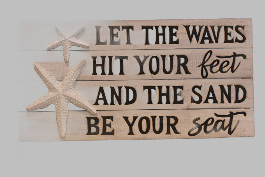 Wooden Sign (67X34Cm) Let The Waves.....